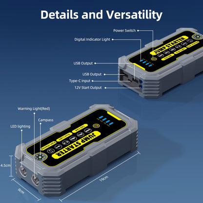 KAIPARA 4000A Car Jump Starter, 37000mWH Portable Power Bank for 12V Gas/Diesel Engines, with LED Light, Compass & Quick-Charge