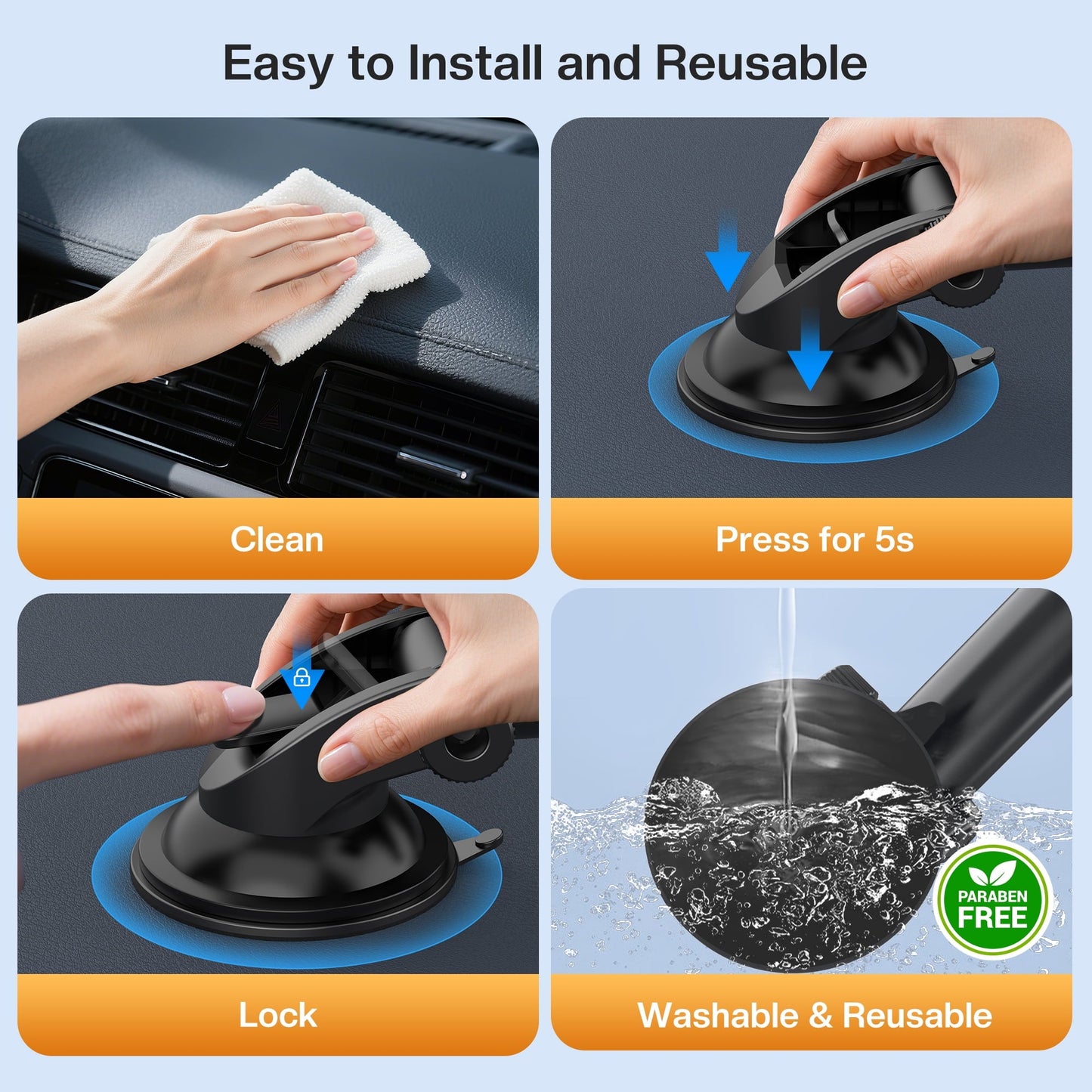 MaxAngel 3-in-1 Car Phone Holder with Military-Grade Suction Cup, Metal Hook Ventilation Clip, 360° Rotating Phone Holder for iPhone, Samsung & Android Smartphones,Black