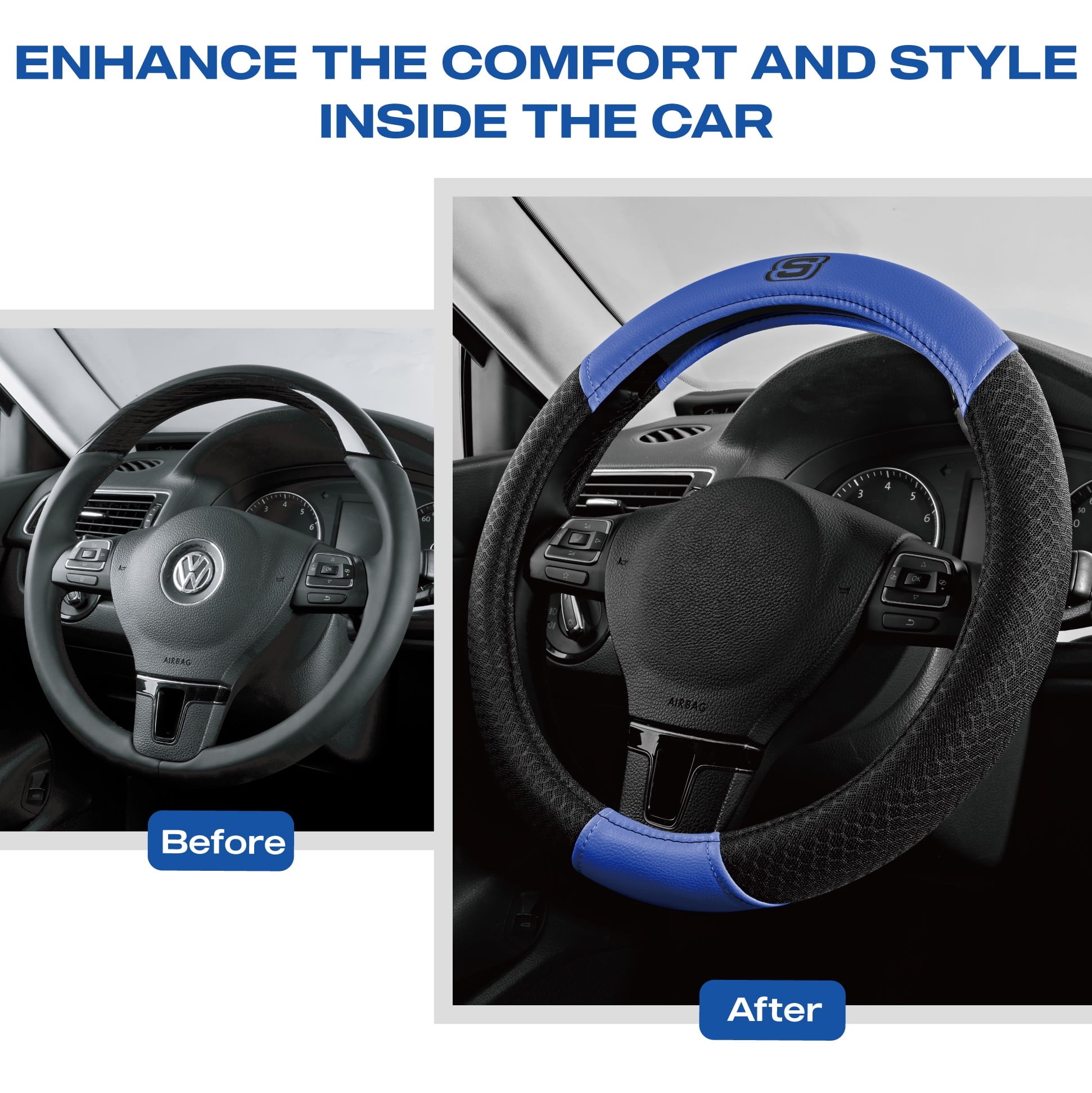 Skechers Air Cooled Memory Foam Steering Wheel Cover, Breathable Comfort Grip, Soft Leather, All-Season Fit for Cars, SUVs, and Trucks Blue