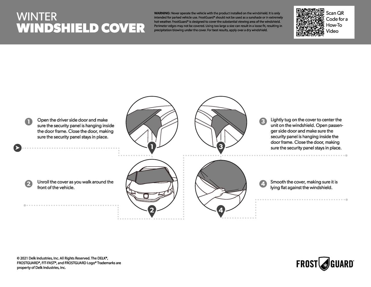 FrostGuard Go Winter Windshield Cover for Snow and Ice, One Size, Security Panels, 61x32 inches, Black