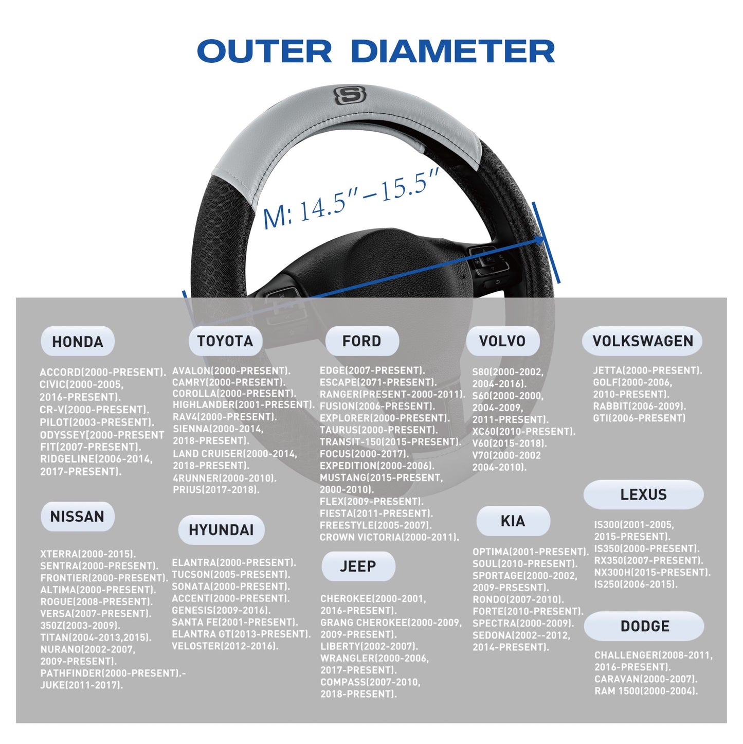 Skechers Air Cooled Memory Foam Steering Wheel Cover, Breathable Comfort Grip, Soft Leather, All-Season Fit for Cars, SUVs, and Trucks Gray