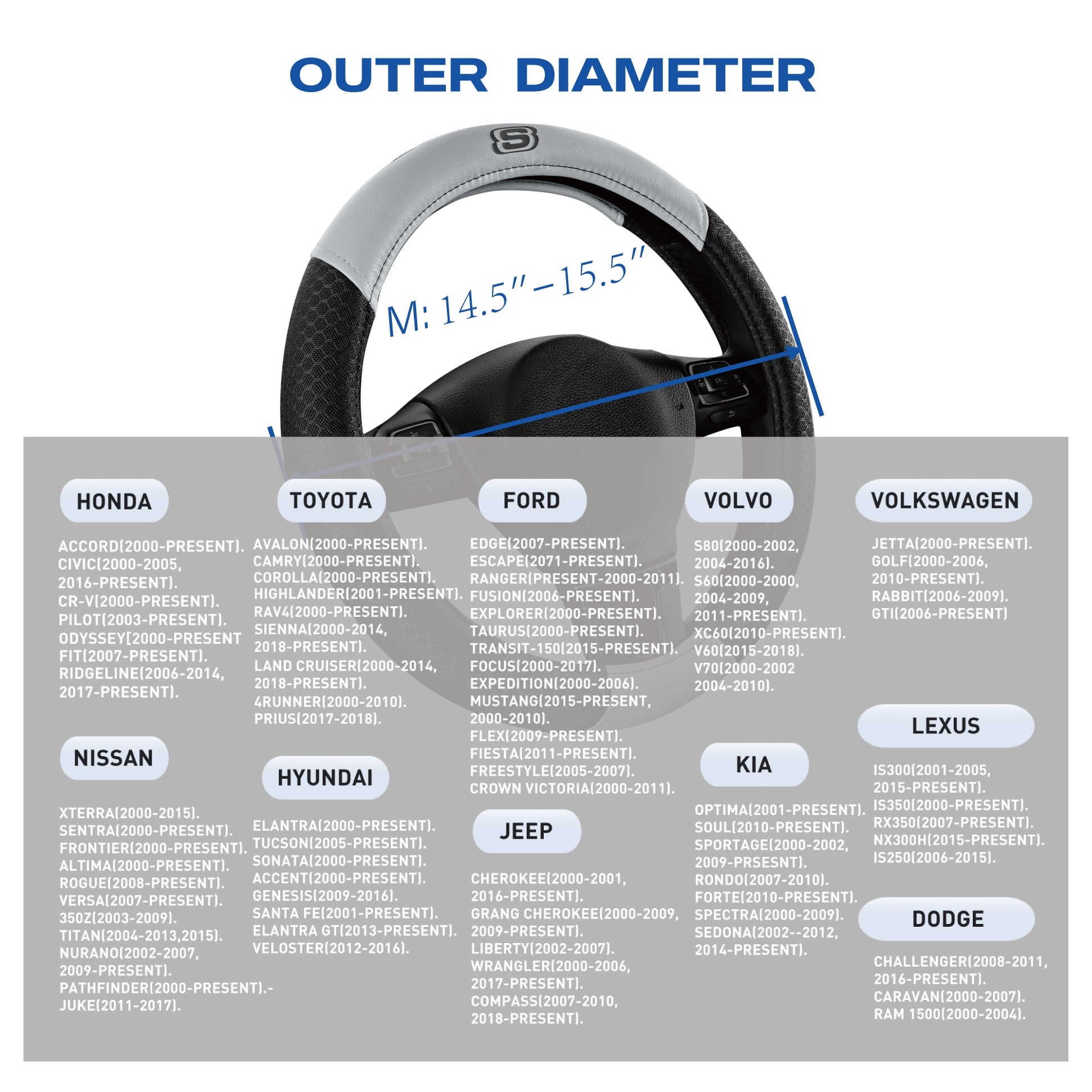 Skechers Air Cooled Memory Foam Steering Wheel Cover, Breathable Comfort Grip, Soft Leather, All-Season Fit for Cars, SUVs, and Trucks Gray