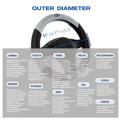 Skechers Air Cooled Memory Foam Steering Wheel Cover, Breathable Comfort Grip, Soft Leather, All-Season Fit for Cars, SUVs, and Trucks Gray