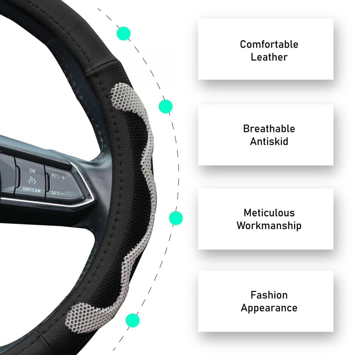 FH Group 1.6 lb. Leather Brown Steering Wheel Cover with Silicone Anti Slip Grip and Air Freshener