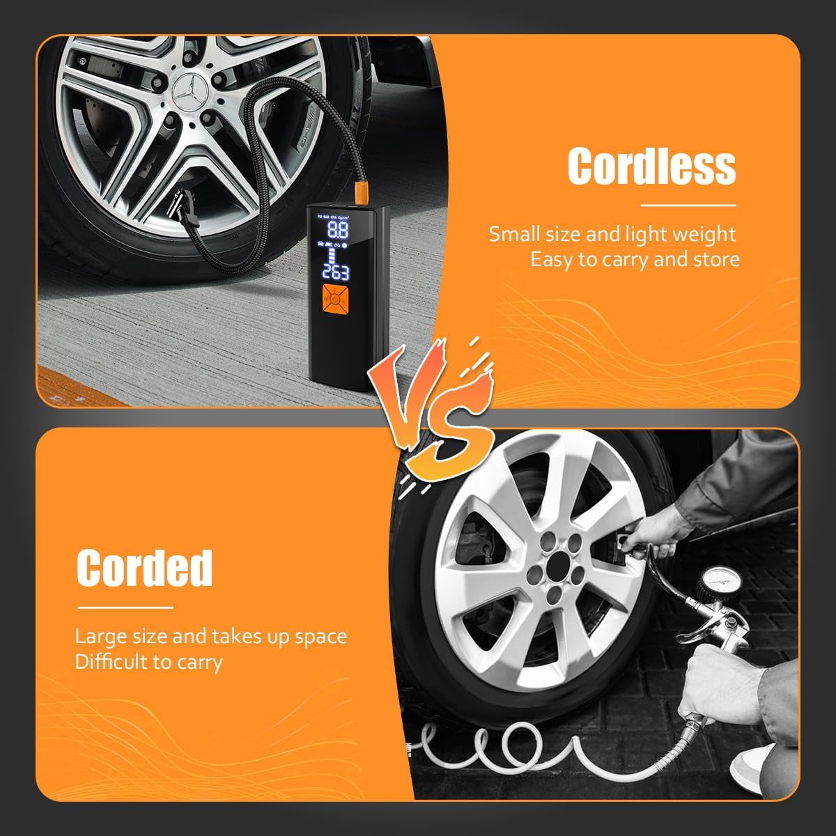 Tire Inflator Portable Air Compressor, Air Pump for Car Tires with Tire Pressure Gauge 150 PSI