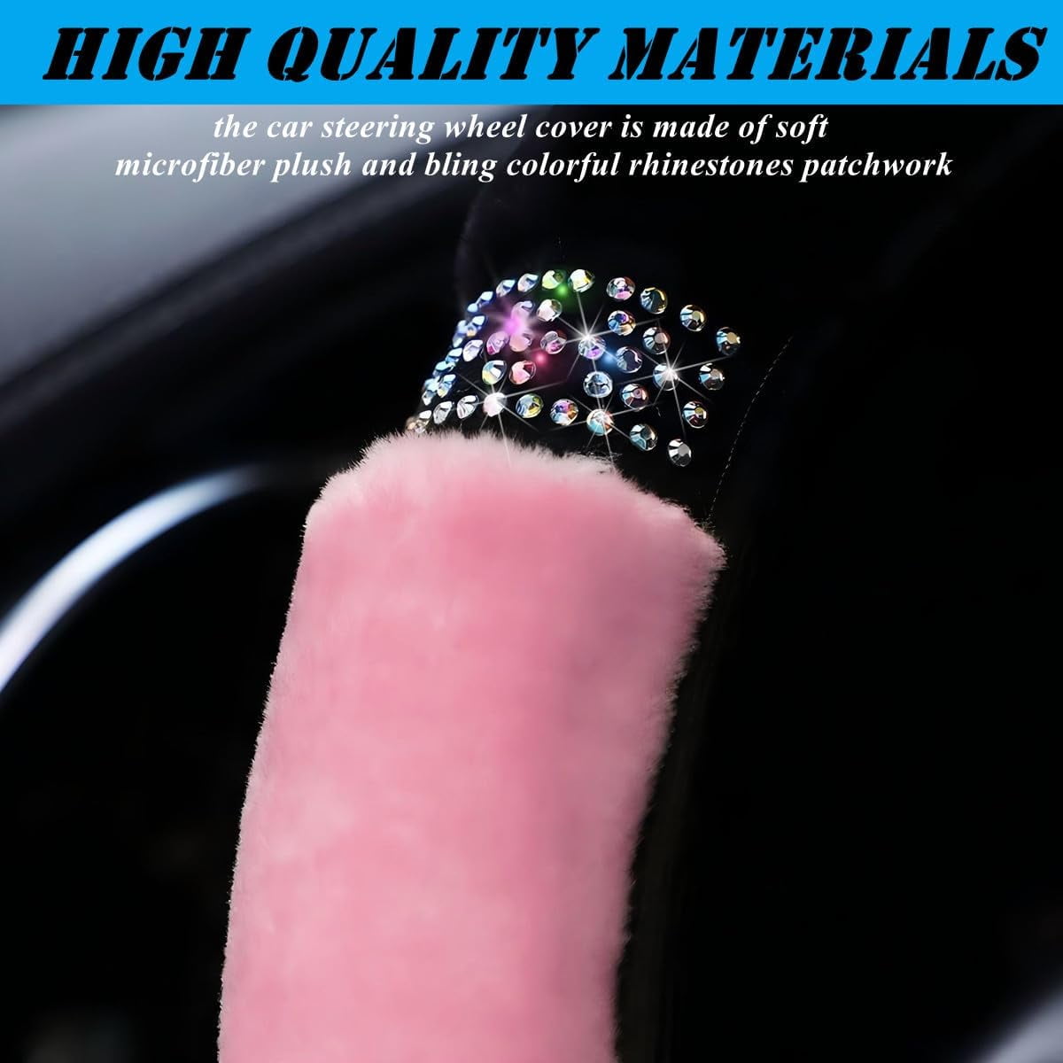 Fluffy Steering Wheel Cover, Universal 15 Inch Colorful Rhinestones Car Steering Wheel Cover, Sparkly Crystal Diamond Steering Wheel Protector for Women Girls,Purple