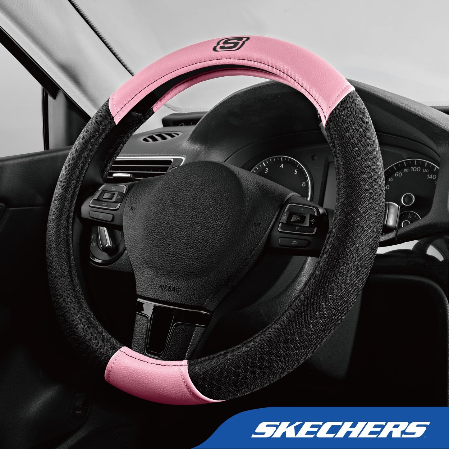 Skechers Air Cooled Memory Foam Steering Wheel Cover, Breathable Comfort Grip, Soft Leather, All-Season Fit for Cars, SUVs, and Trucks Pink