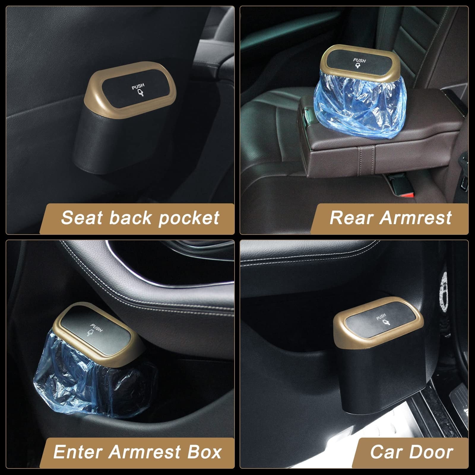 Plutput Small Car Trash Can with lid, Car Garbage Can Portable Hanging Mini Car Trash Can Car Holder with 30pcs Garbage Bags for Car, Office, Home(Yellow)