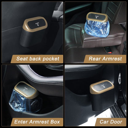 Plutput Small Car Trash Can with lid, Car Garbage Can Portable Hanging Mini Car Trash Can Car Holder with 30pcs Garbage Bags for Car, Office, Home(Yellow)