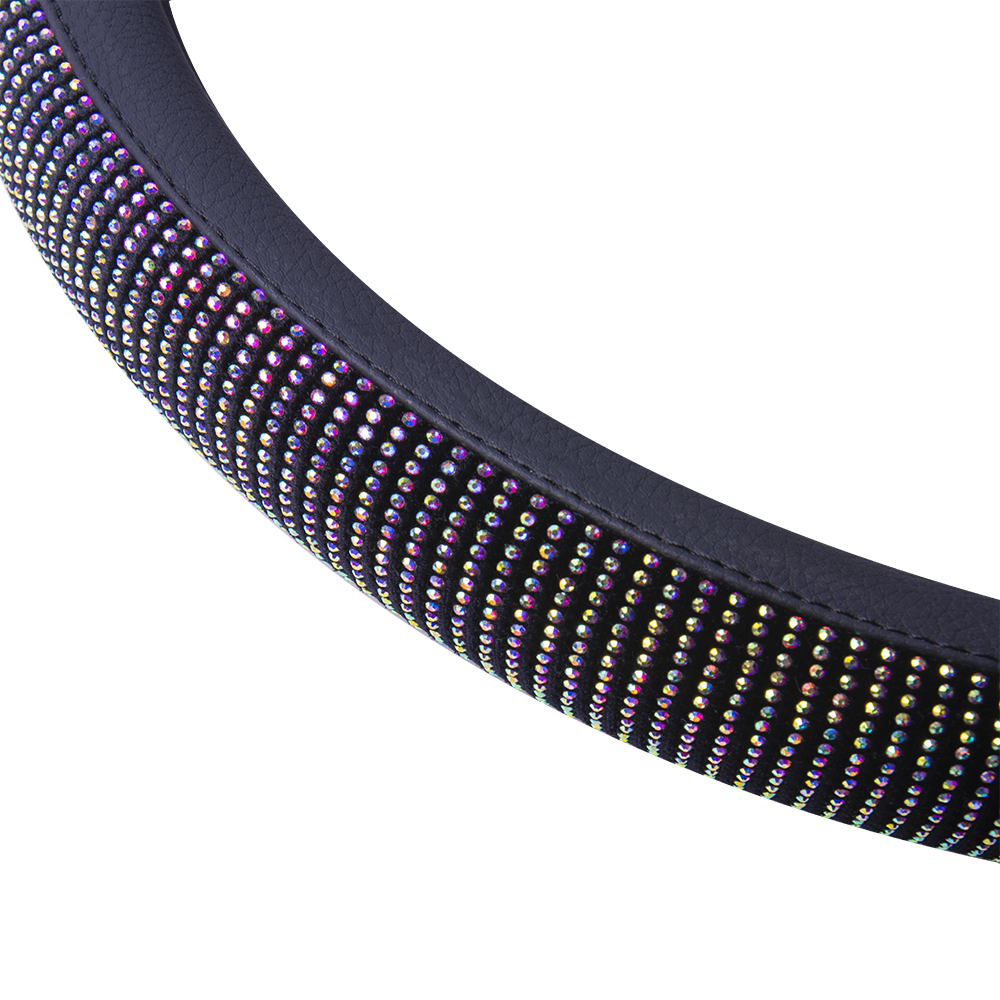 Auto Drive Black Universal Fit Iredescent Crystal Steering Wheel Cover, Fit for Cars, Suvs, Set of 1