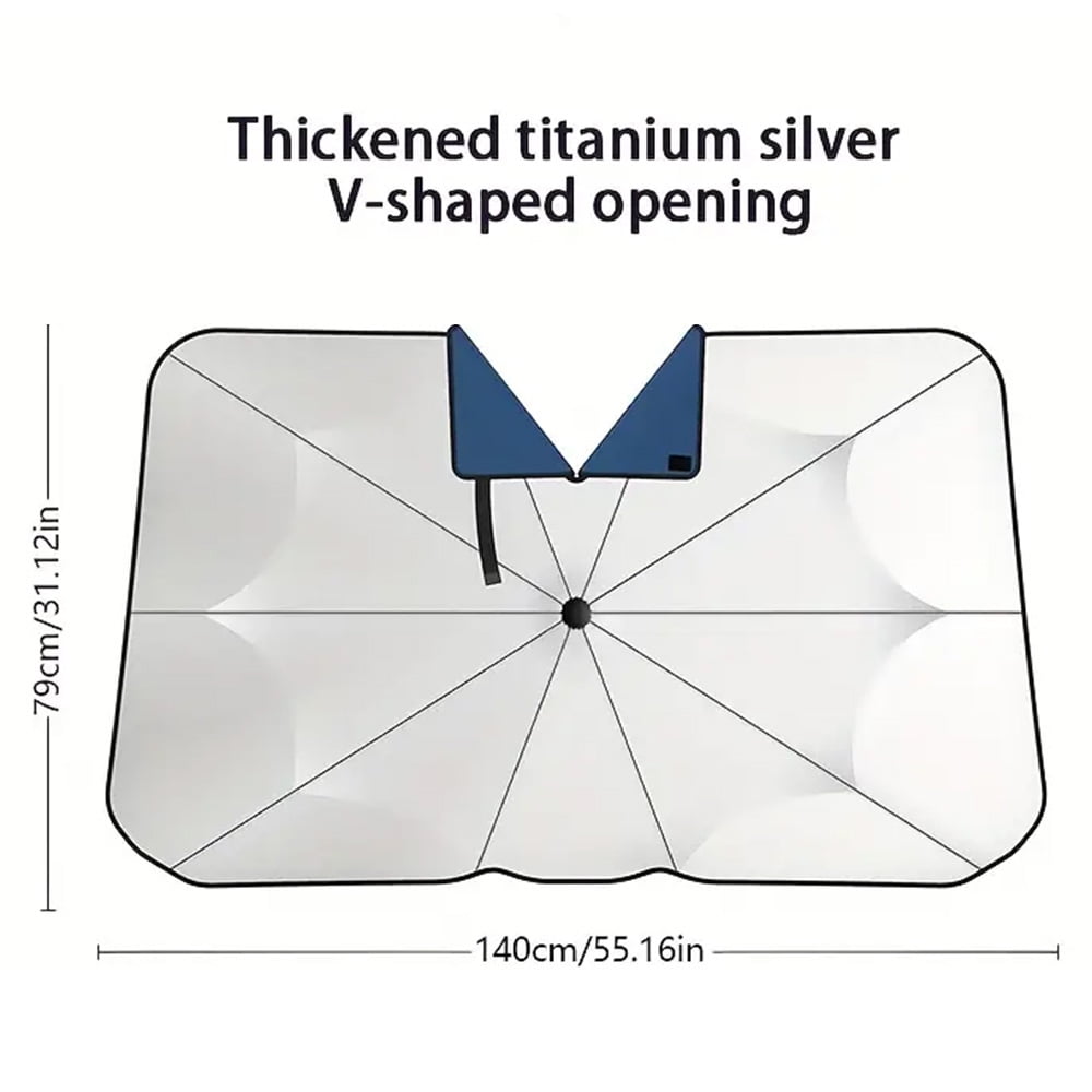 BYXAS 2 Pack 2025 Upgraded Car Windshield Sun Shade [Cool Down by 75°] with Heat Insulation Coating, Foldable Sunshade Umbrella Flexible Handle & Ribs, (55"x31") for Most Car, SUV, Truck, Van