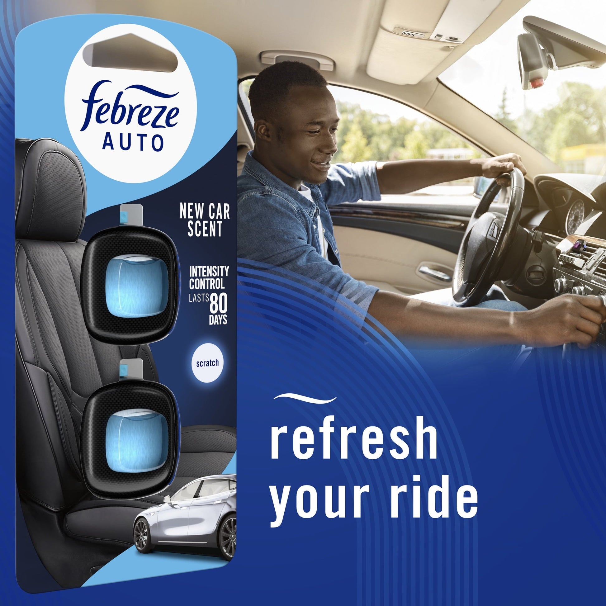 Febreze AUTO Car Air Freshener, Odor-Fighting Car Vent Clip, New Car, 2 Count