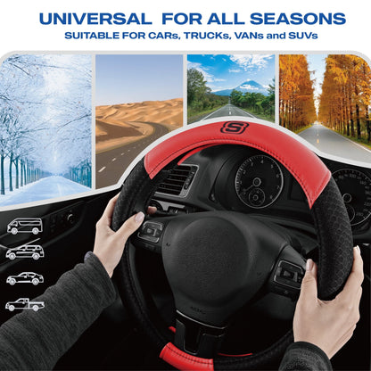 Skechers Air Cooled Memory Foam Steering Wheel Cover, Breathable Comfort Grip, Soft Leather, All-Season Fit for Cars, SUVs, and Trucks Red