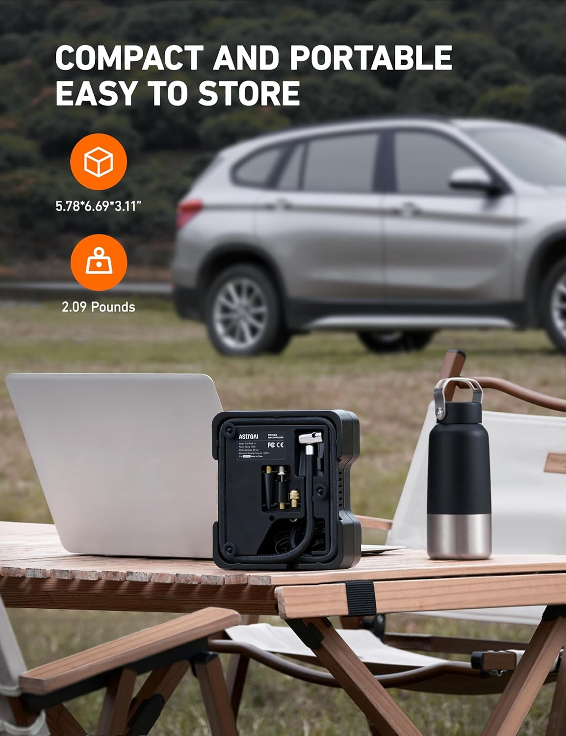 AstroAI Tire Inflator Air Compressor Portable 150PSI Metal Cylinder Fast Inflation Pump 12V DC with LED Light for Cars, Bicycles, Other Inflatables, Car Accessories