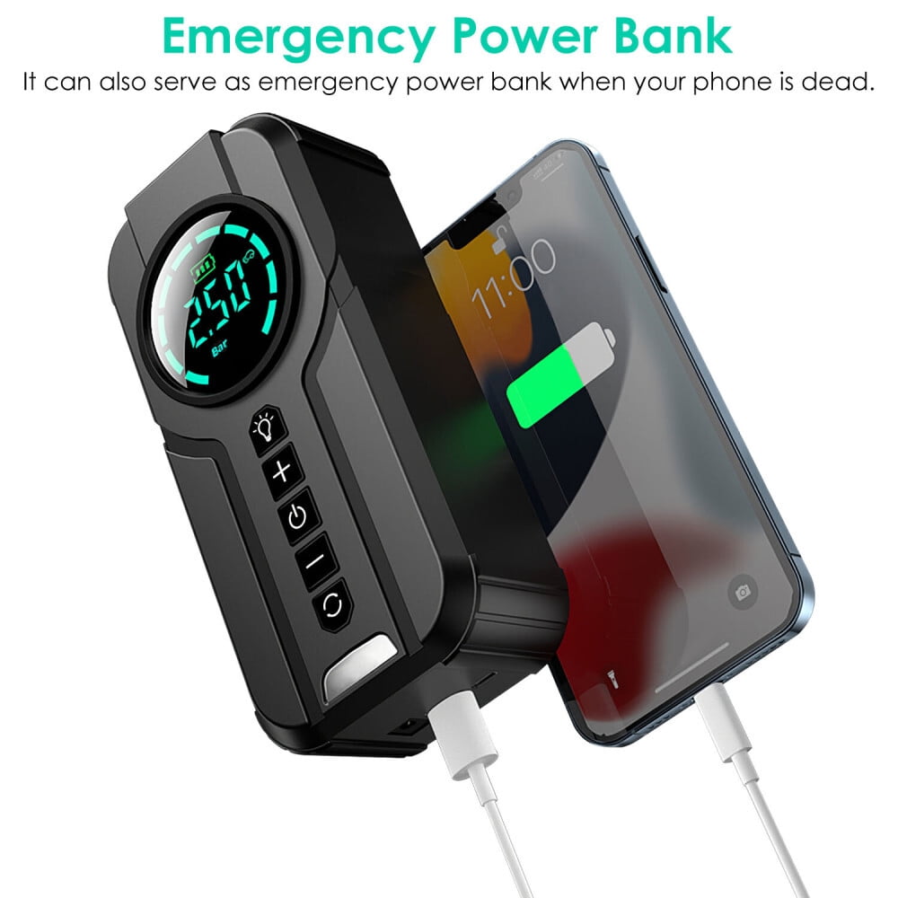 FungLam 150 PSI Air Compressor Tire Inflator Fits Car Moto Bike Tires Air Pump Cordless