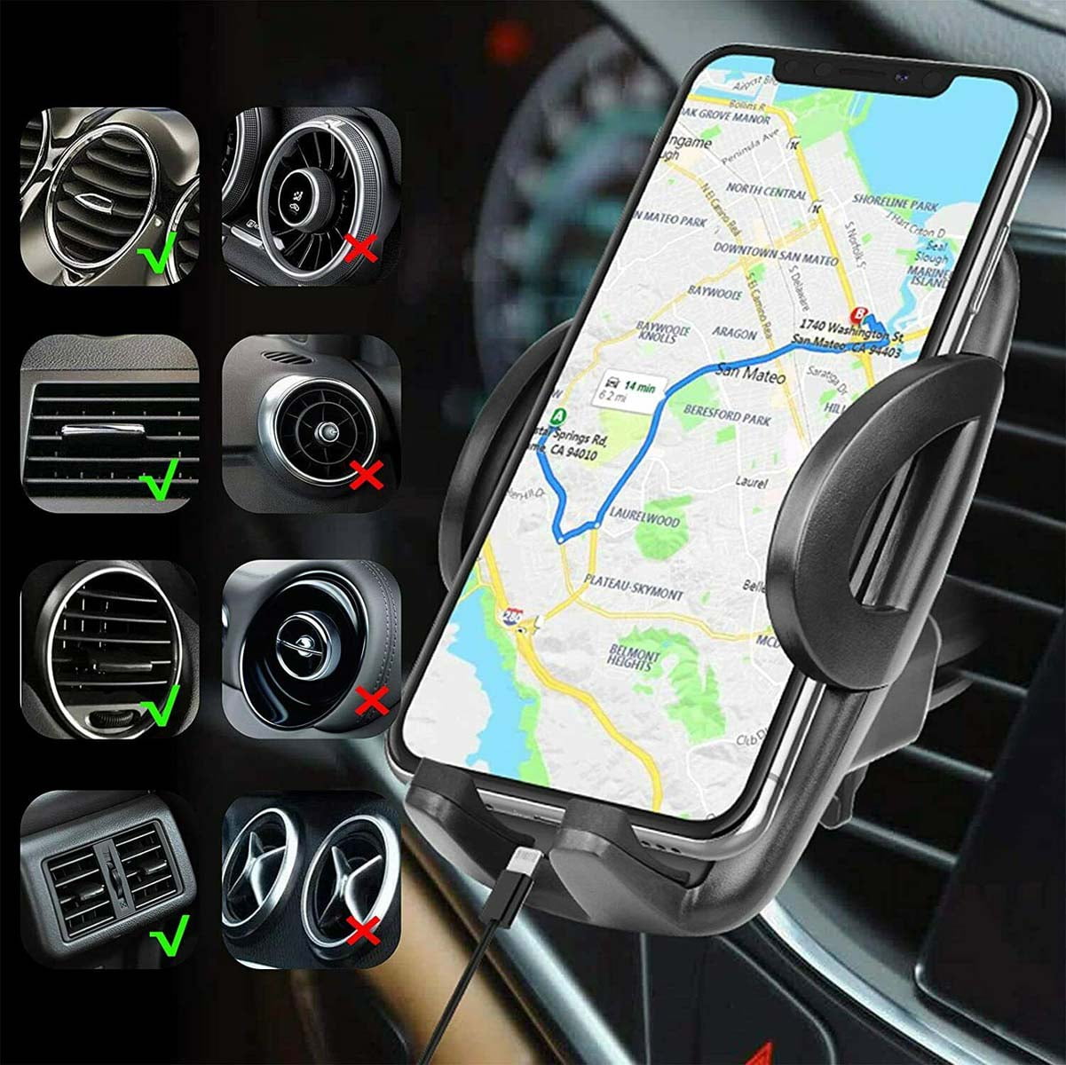 Teckoo Car Air Vent Stand Mount Holder for Mobile Cell Phone GPS Universal 360° Cradle Such:Moto E 2020, iPhone 12 Pro, Galaxy S20 FE 5G, LG Stylo6