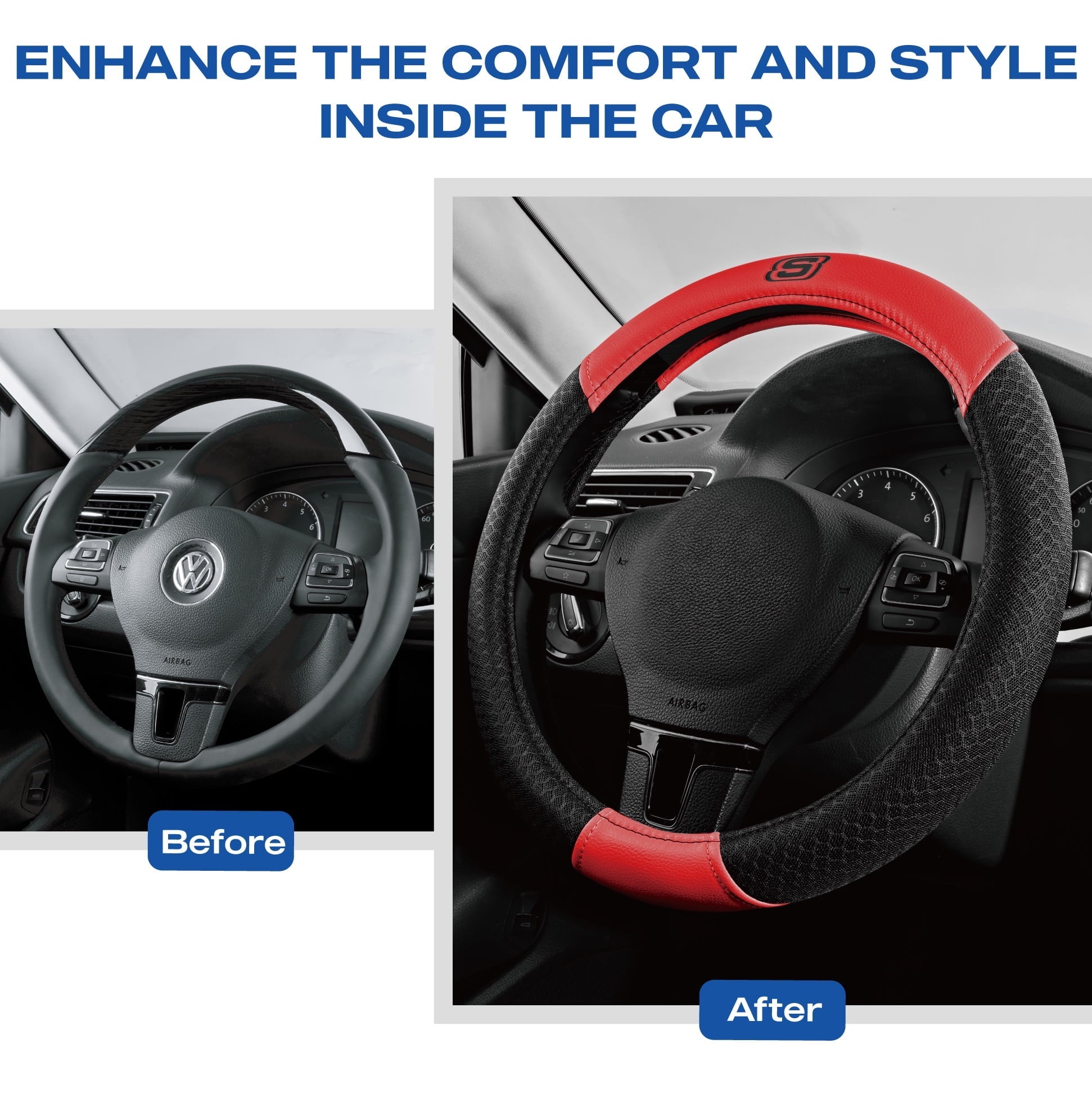 Skechers Air Cooled Memory Foam Steering Wheel Cover, Breathable Comfort Grip, Soft Leather, All-Season Fit for Cars, SUVs, and Trucks Red