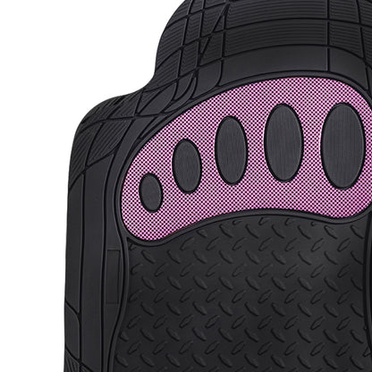 FH Group Trimmable ClimaProof Rubber Floor Mats With Footprint Design Pink/Black – Full Set