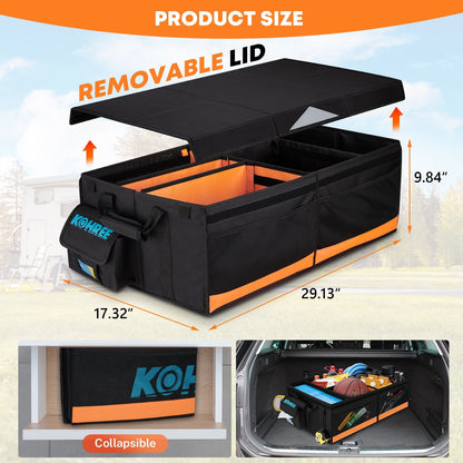 Kohree Car Trunk Organizer, 81L Large-Capacity Foldable Car Storage Box with Multiple Compartments, Waterproof 900D Oxford for RV, SUV, Truck, Van, Car Accessories, Tools-Orange