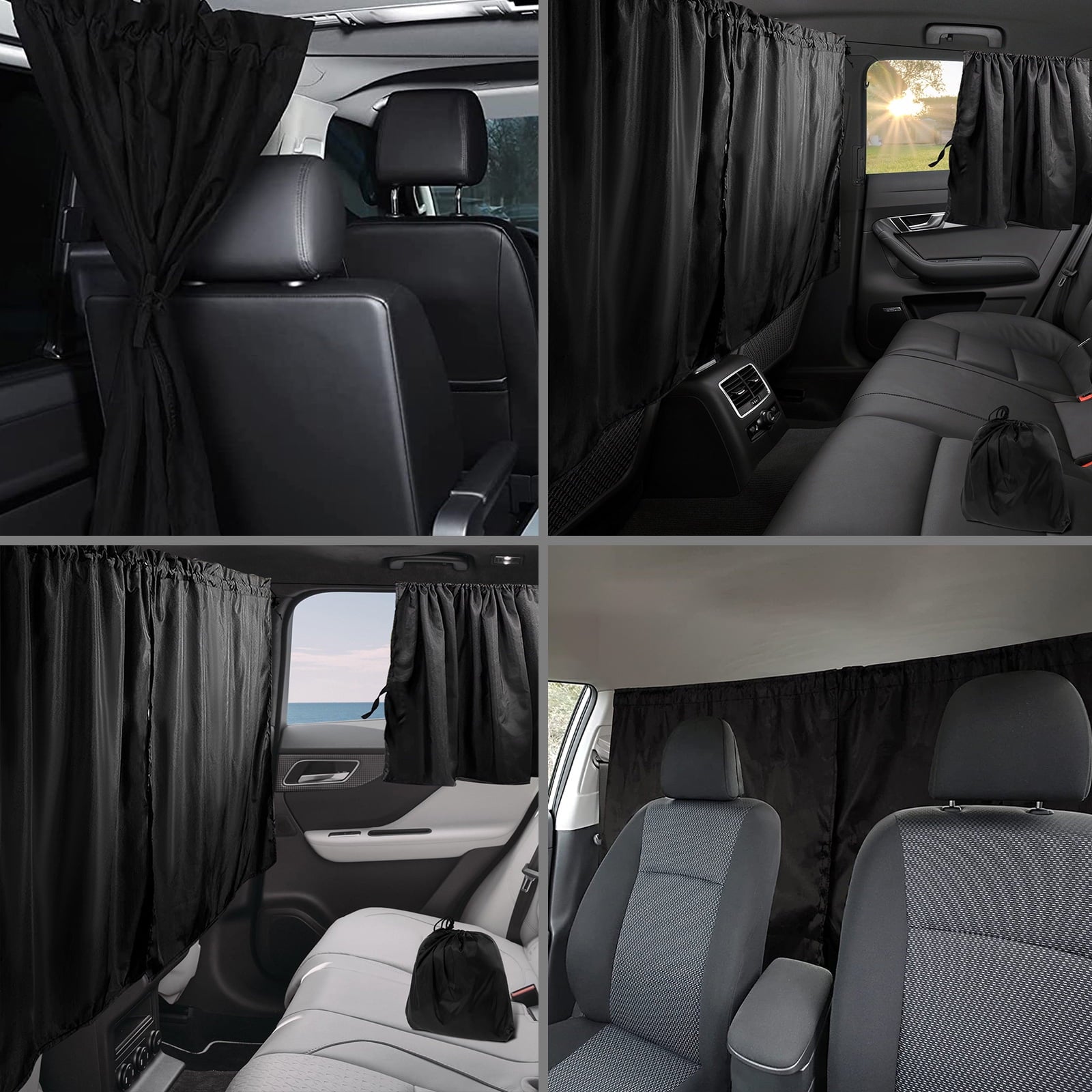 Xiyztok 3PCS Car Privacy Curtains Universal Divider Curtain Between Rear Seat Auto Blackout Sun Shades Side Window Covers Accessories for Travel Camping Nap Sleeping