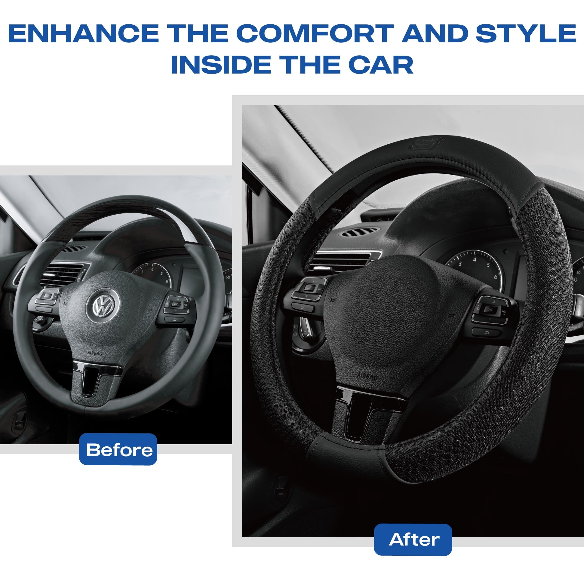 Skechers Air Cooled Memory Foam Steering Wheel Cover, Breathable Comfort Grip, Soft Leather, All-Season Fit for Cars, SUVs, and Trucks Hot Black