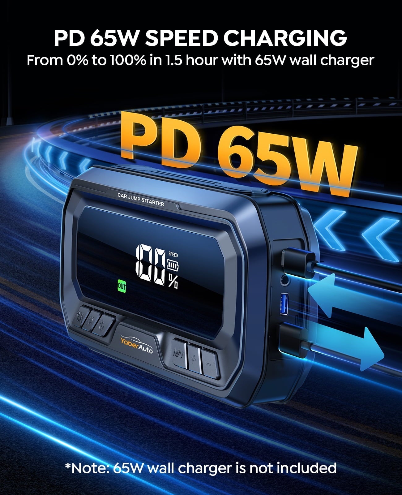 Car Jump Starter with Air Compressor 6000A 160PSI(All Gas/12.0L Diesel)Portable Jump Starter with Tire Inflator PD 65W,12V DC PSU Jump Box Extended Jumper Cables Large LCD Display 600Lumen Light