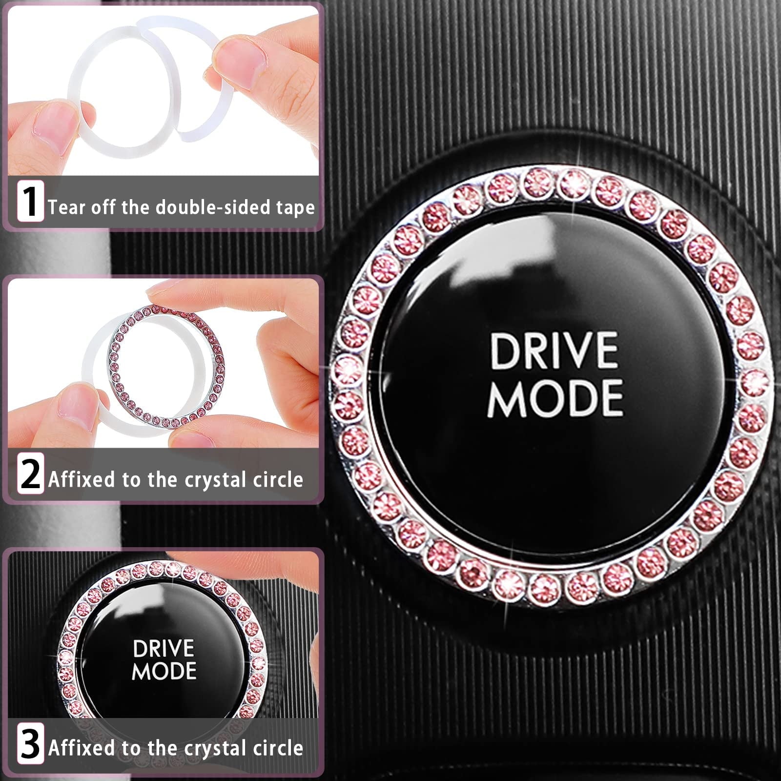10 PCS Car Accessories Leather Steering Wheel Cover Set, Car Steering Wheel Cover for Women with Seat Belt Pads Cup Holders Start Button, Pink