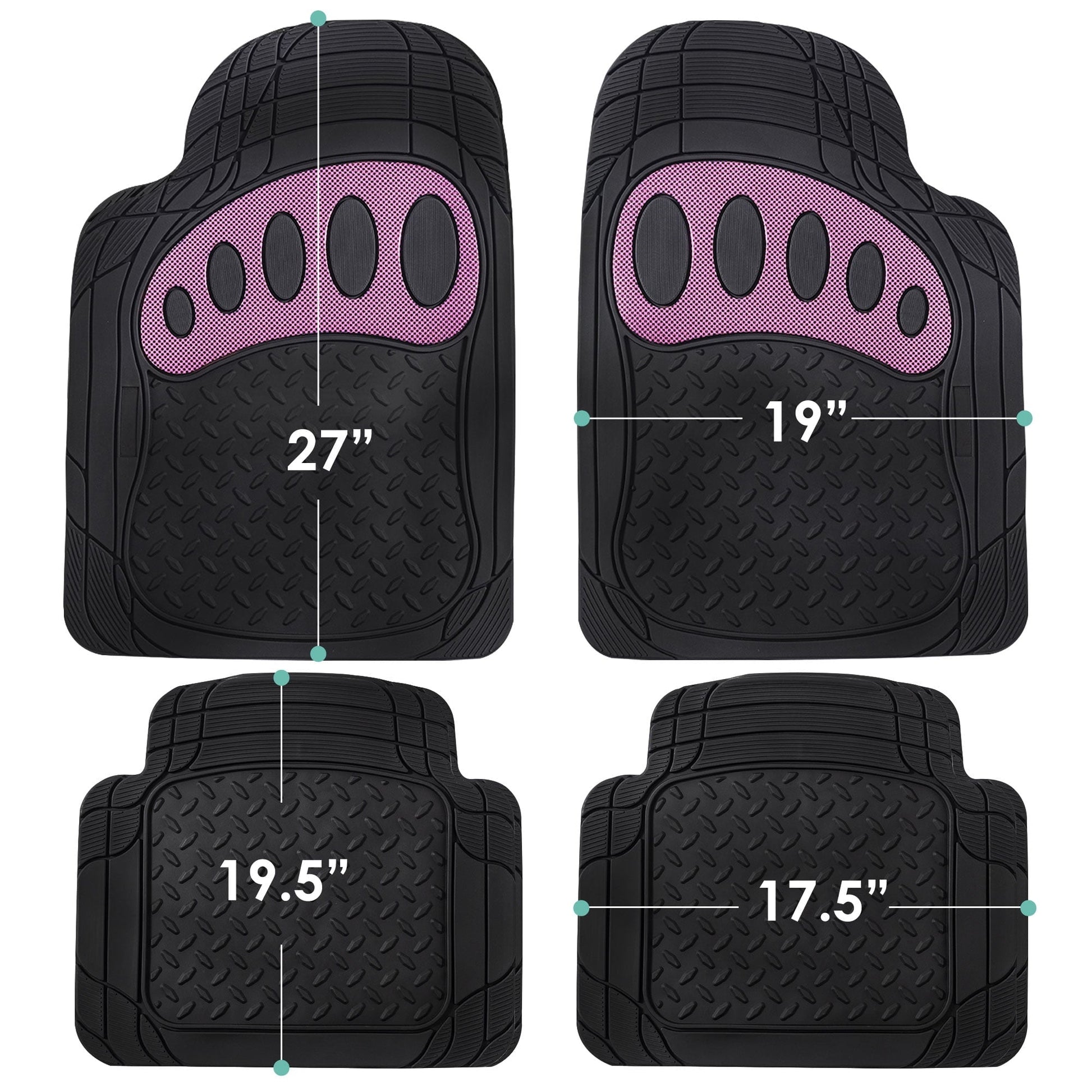 FH Group Trimmable ClimaProof Rubber Floor Mats With Footprint Design Pink/Black – Full Set