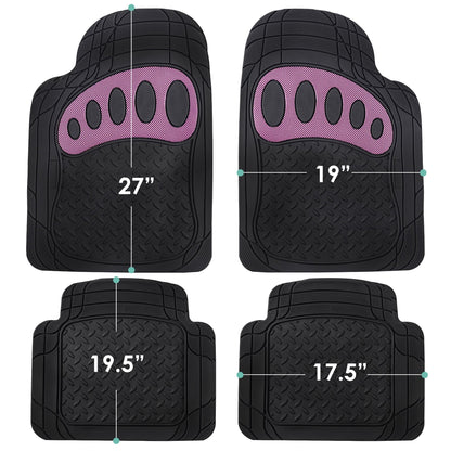 FH Group Trimmable ClimaProof Rubber Floor Mats With Footprint Design Pink/Black – Full Set