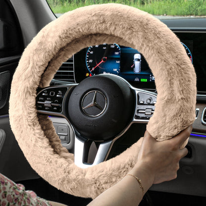 FH Group Doe16 Faux Fur Cozy Soft Fluffy Fuzzy Universal Fit Plush Steering Wheel Cover for Car, SUV, Van, Truck - Beige