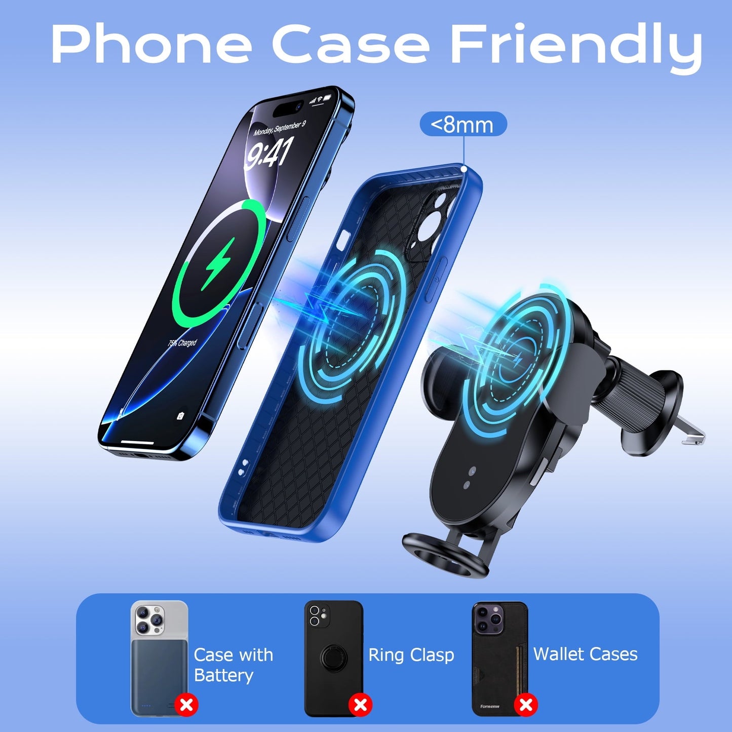 VEAT00L Wireless Car Charger,15W Qi Fast Charging Auto-Clamping Car Charger Phone Mount Air Vent Cell Phone Holder Compatible with iPhone 16/15/14/13/13 Pro/12 Pro12/11, Samsung S23/S22/S10/S9/S8