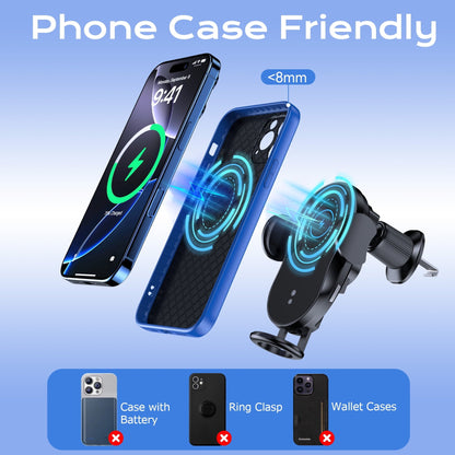 VEAT00L Wireless Car Charger,15W Qi Fast Charging Auto-Clamping Car Charger Phone Mount Air Vent Cell Phone Holder Compatible with iPhone 16/15/14/13/13 Pro/12 Pro12/11, Samsung S23/S22/S10/S9/S8