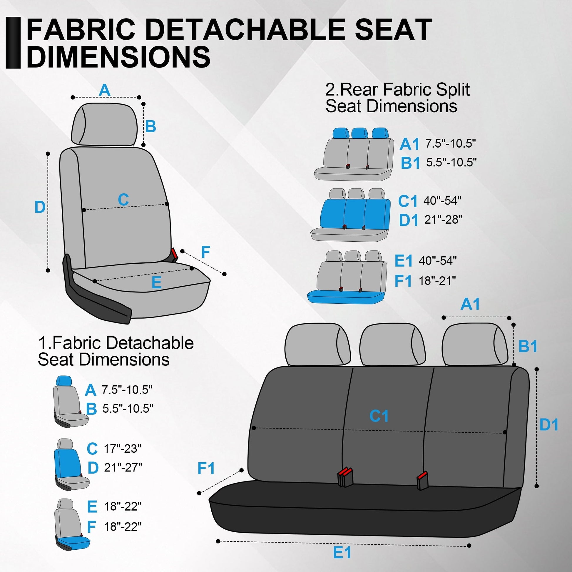 FLORAY 9-Piece Car Seat Covers Full Set - Airbag Safe, Thickened, Split Rear, Machine Washable - Universal Fit for Cars, SUVs, Trucks, Gray