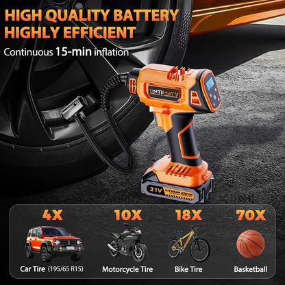 Cordless Tire Inflator, UNTIMATY Portable Air Compressor, 150PSI Handheld Air Pump with 21V Rechargeable Battery, Digital Pressure Gauge for Cars Motorcycles