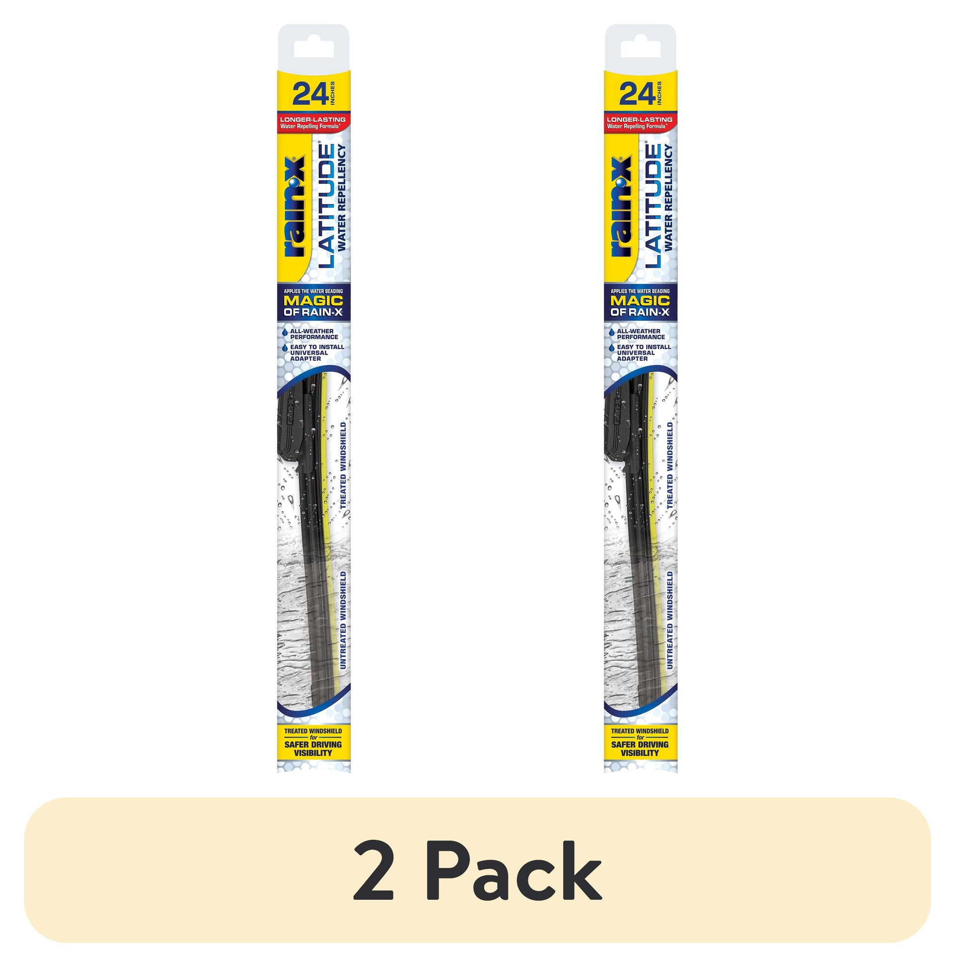 (2 pack) Rain-X Latitude Water Repellency 2-IN-1 Windshield Wiper Blade 24"