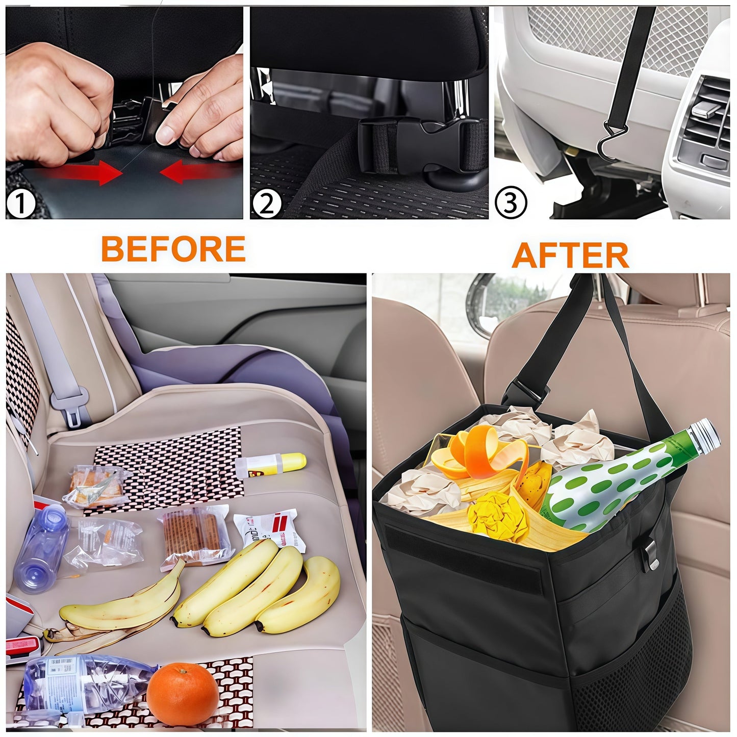 YMWVH Waterproof Car Trash Can with Lid, Leak-Proof Hanging Car Trash Can, Car and Truck Garbage Bag Storage Bag (Black)