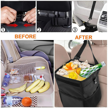 YMWVH Waterproof Car Trash Can with Lid, Leak-Proof Hanging Car Trash Can, Car and Truck Garbage Bag Storage Bag (Black)
