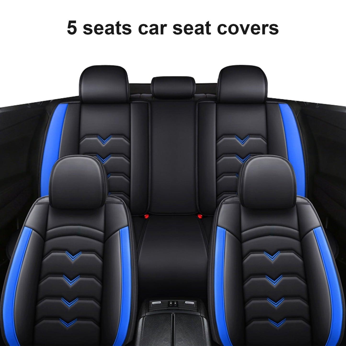 FANOTEK Black/Blue, PU Leather, Waterproof, Cushioned, Front Rear Seat Covers, 5 Pieces
