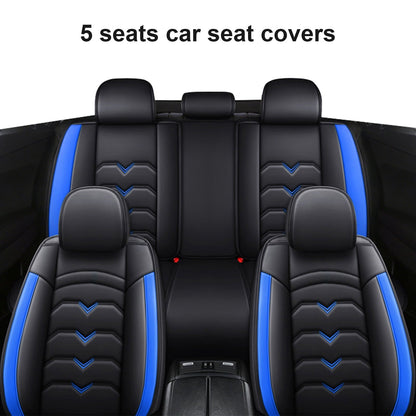 FANOTEK Black/Blue, PU Leather, Waterproof, Cushioned, Front Rear Seat Covers, 5 Pieces
