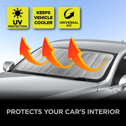 Auto Drive Lightweight Silver Accordion Sunshade 1 Pack,63" x 28.5"