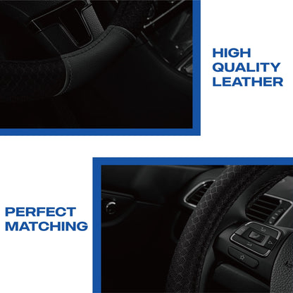 Skechers Air Cooled Memory Foam Steering Wheel Cover, Breathable Comfort Grip, Soft Leather, All-Season Fit for Cars, SUVs, and Trucks Hot Black