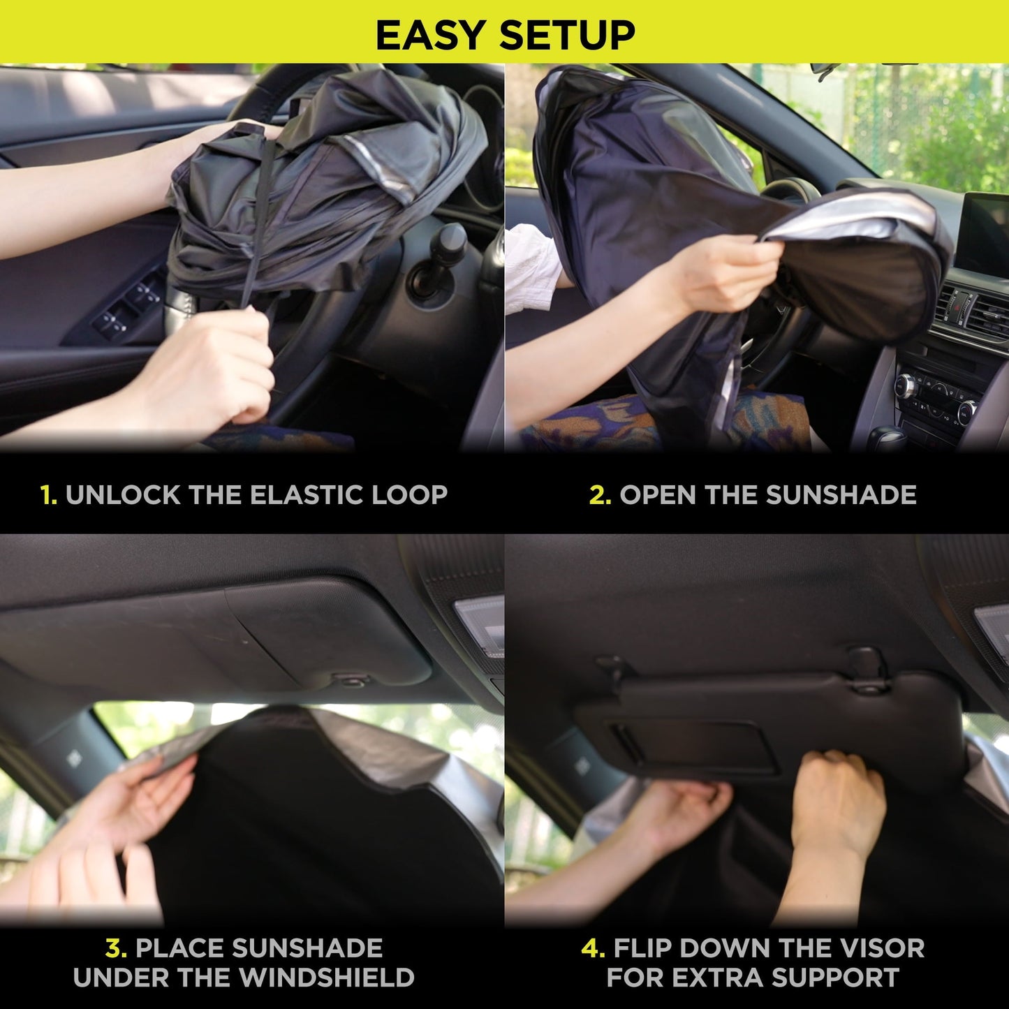 Auto Drive Double Rings Twist Sun Shade Ultimate Protection for Car Windshields1 pack, 63"x29.5"