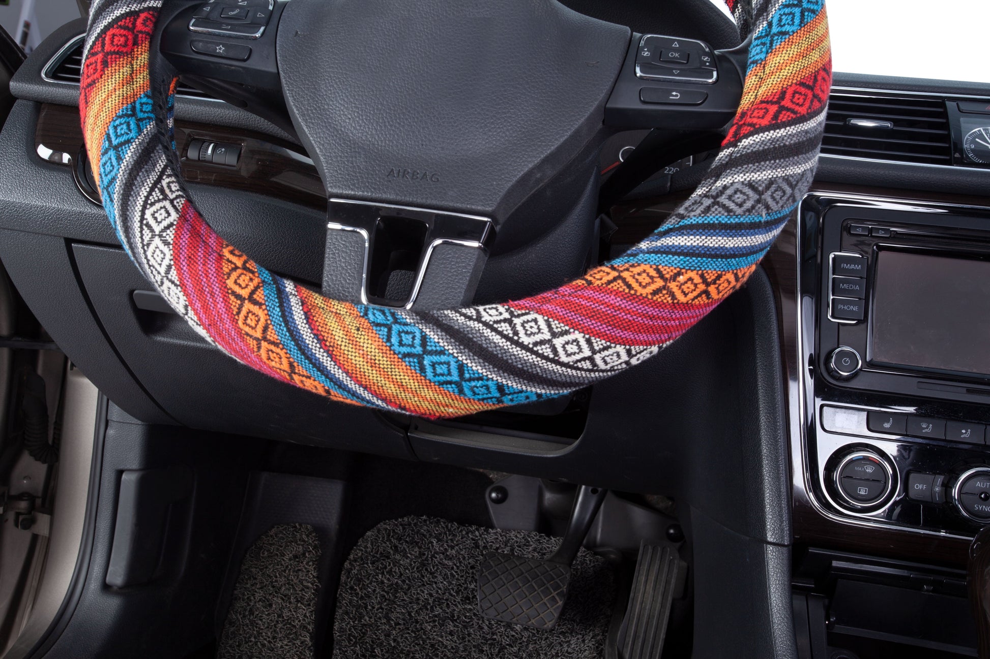 Auto Drive 1 Piece Boho Car Steering Wheel Cover Polyester, Colorful - Universal Fit, 23SWC163