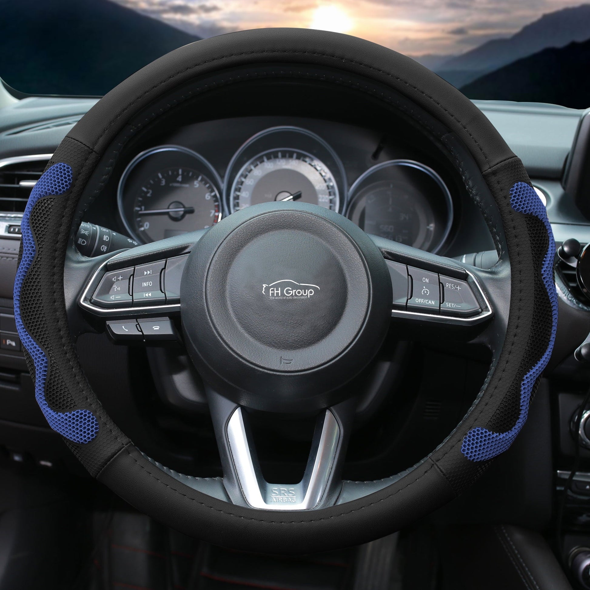 FH Group Universal PU Leather Car Steering Wheel Covers w/ Anti-Slip Grip Fits 14.5"-15.5"