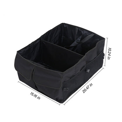 Car Trunk Organizer, Collapsible Multi Compartment Storage Bin with 2 Handles, Holds 20kg, for Groceries, Sports Equipment, Young Ones Toys, Travel, and Emergency Gear, FAJHHA | Black