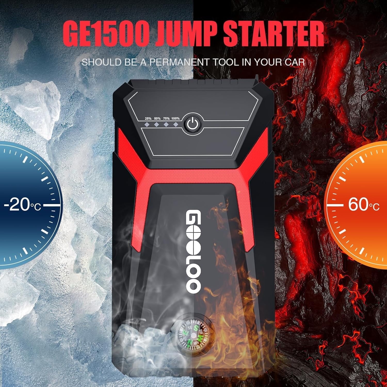 GOOLOO Car Jump Starter, 1500A Peak 12V Battery Jump Box with Quick Charge Out(Up to 6.0L Gas and 4.0L Diesel Engines), GE1500 Portable Battery Booster Pack Power Bank Car Starter