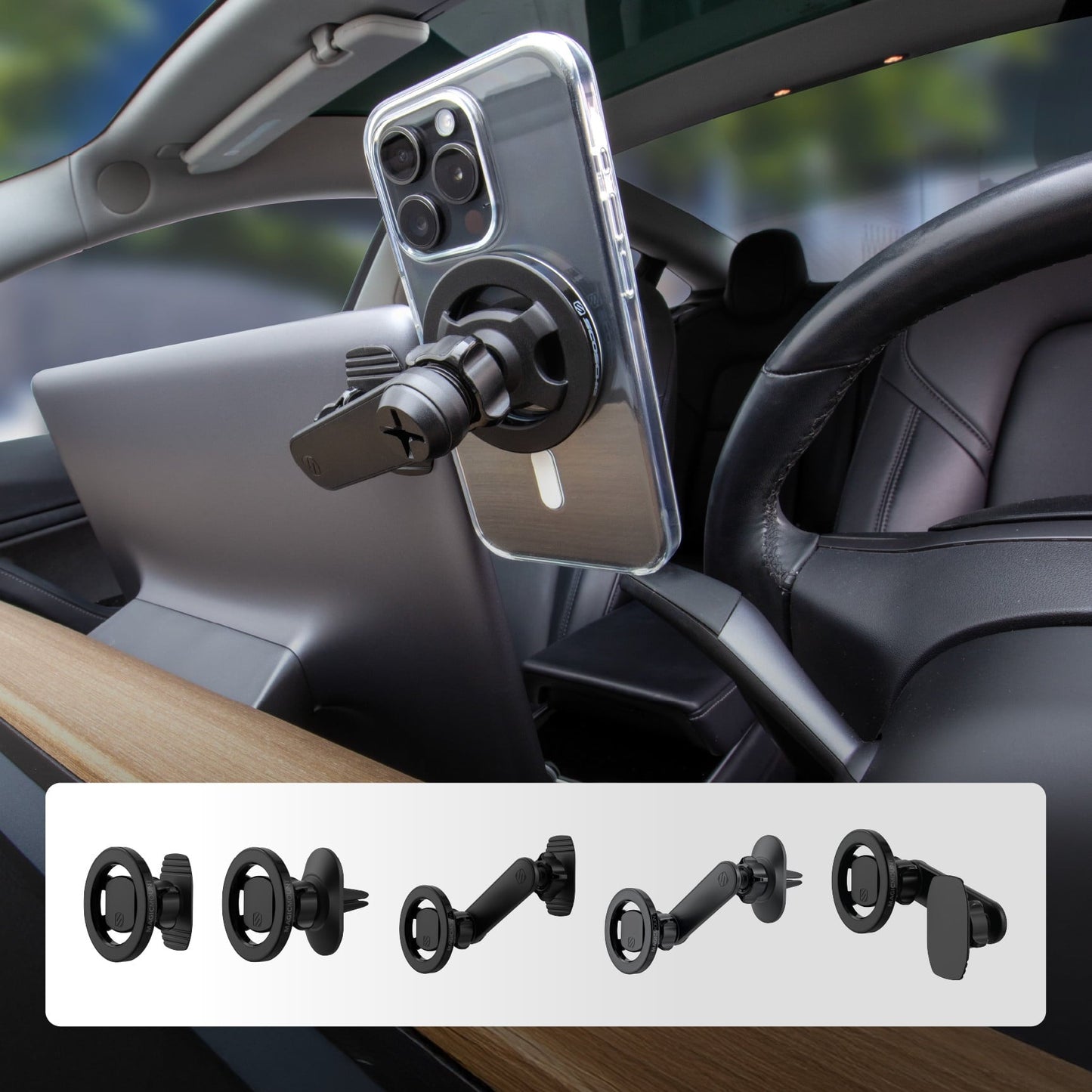 Scosche SMS1ODVR-1 MagicMount MS 5-in-1 MagSafe Car Phone Mount - Back of Screen, Dash or Vent Mount