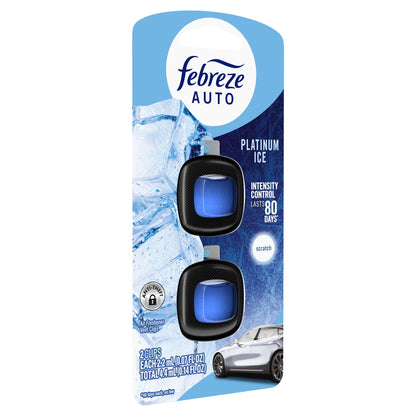 Febreze AUTO Car Air Freshener, Odor-Fighting Car Vent Clip, Platinum Ice, 2 Count