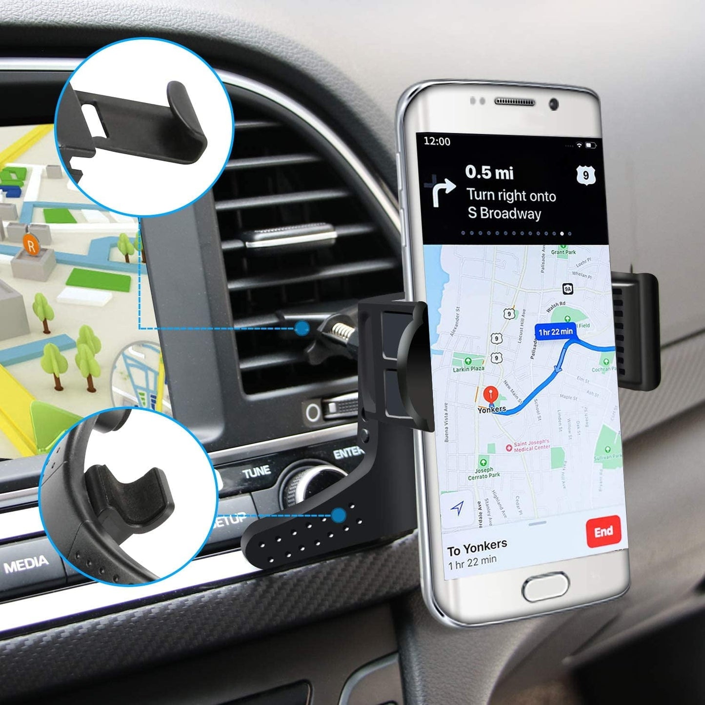 GUANDA Car Phone Holder for Air Vent, Secure Hook Clip with 360° Adjustable Mount, Compatible with iPhone, Samsung and Android Phones