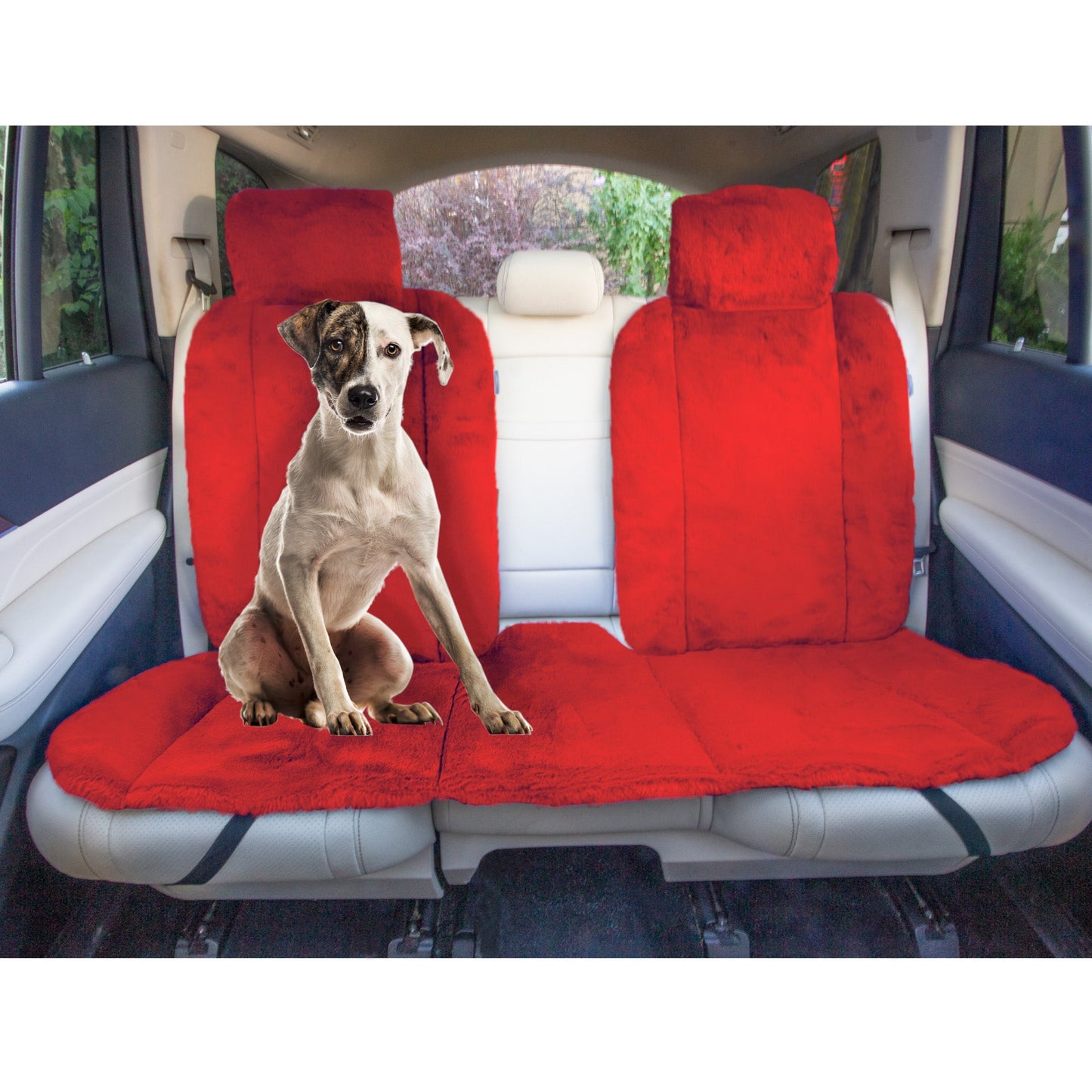 FH Group Doe16 Fluffy Faux Rabbit Fur Rear Car Seat Cushion, for Most Cars, Trucks, SUVs or Vans - Red